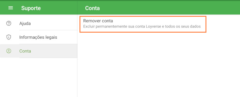 linha Excluir conta