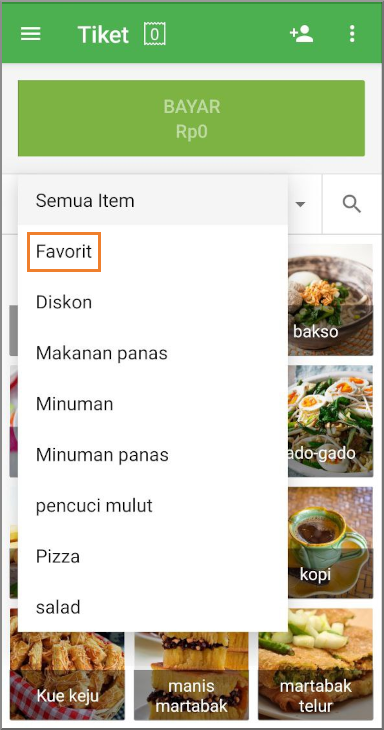 Pada menu seret-turun 'Semua item', pilih 'Favorit'.
