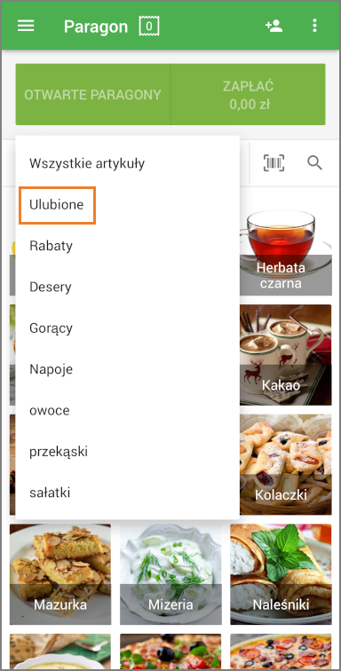 Z menu rozwijanego „Wszystkie elementy” wybierz „Ulubione”.