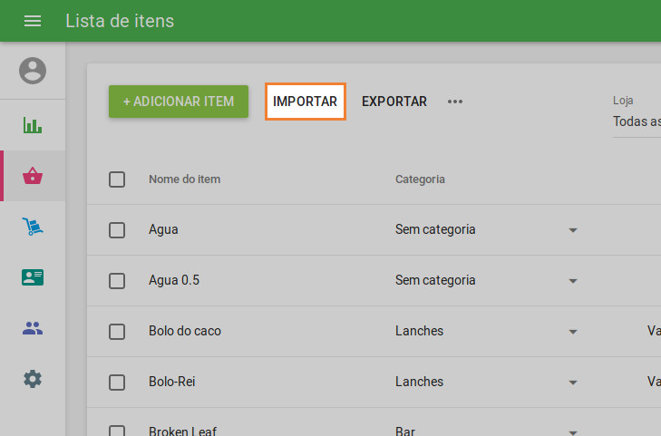 botão 'Importar'