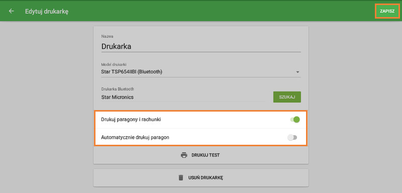 ustawienia drukarki