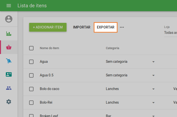 botão "Exportar"