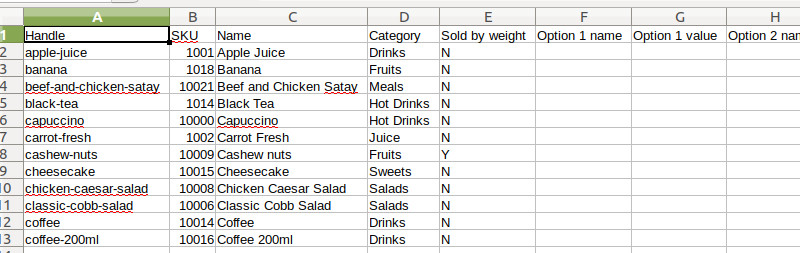 Ordinary items in export file  sku