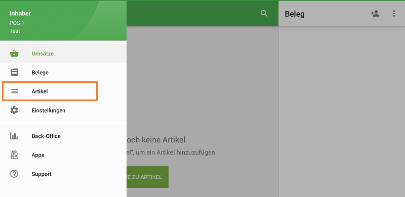 Menü 'Artikel'