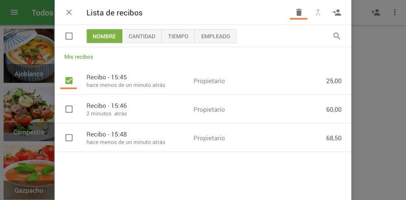 eliminar el recibo