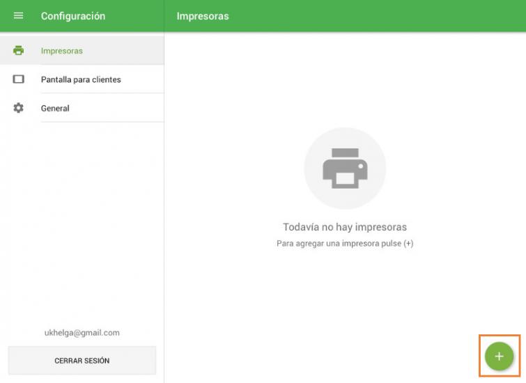 Aprete el botón ‘+’ para crear una impresora.
