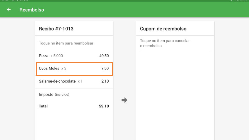 Toque a linha do item a ser devolvido