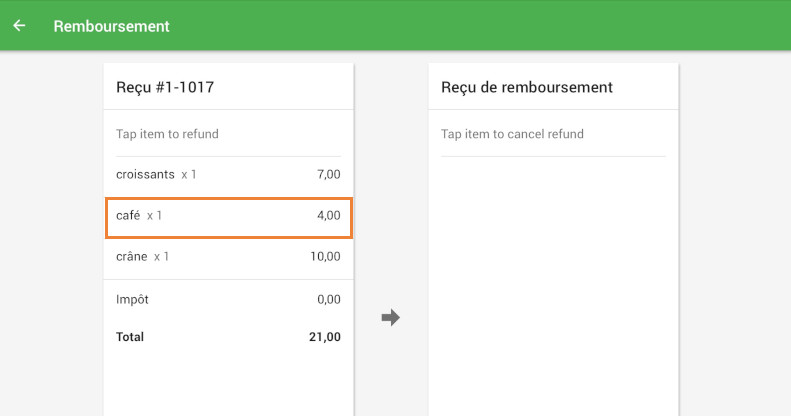 Appuyez sur l’article à rembourser