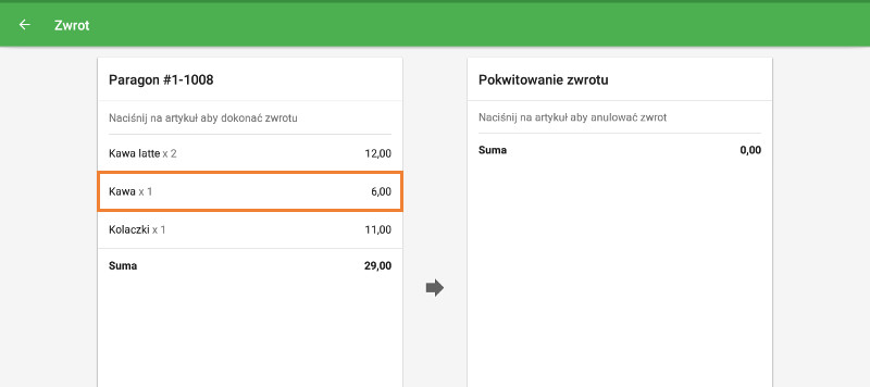 artykuł, który ma zostać zwrócony