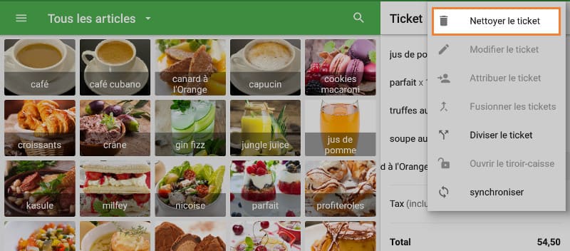 Effacer le ticket