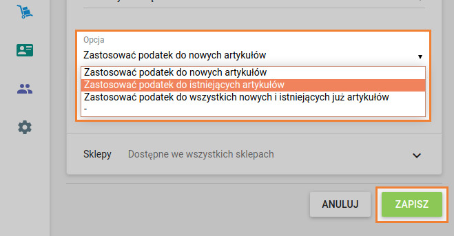 Wybierz artykuły, do których powinien być zastosowany ten podatek.