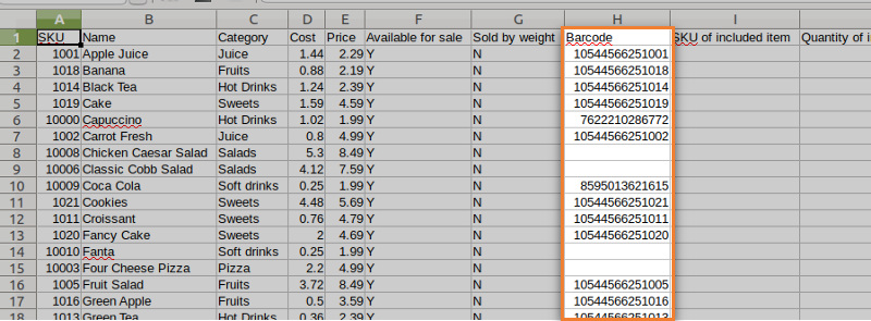 barcode ke setiap item dengan cara import