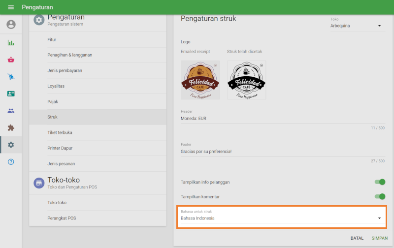 Bahasa untuk struk
