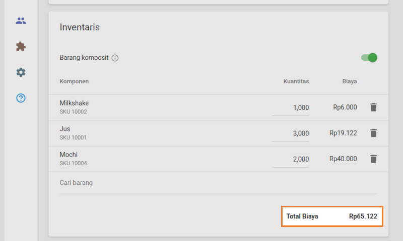 Harga item komposi