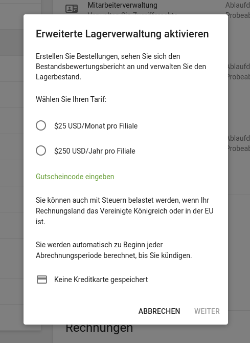 Abonnement für erweiterte Lagerverwaltung