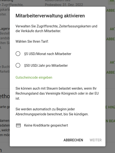 Abonnement für Mitarbeiterverwaltung
