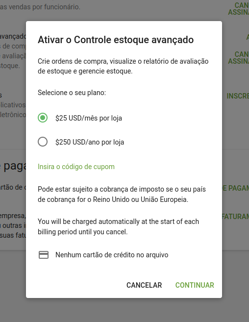 Inscrição para inventário avançado