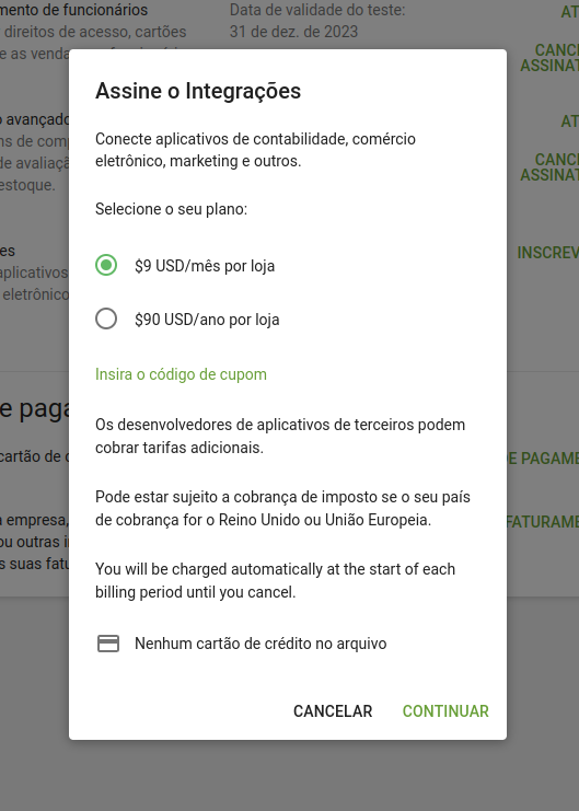 escolha o plano de assinatura