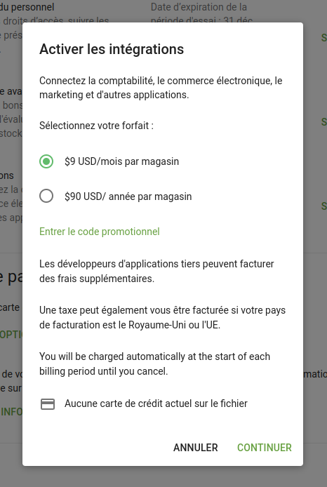 Abonnement aux intégrations