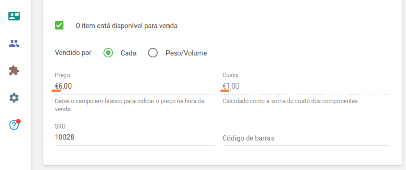 campos de preço
