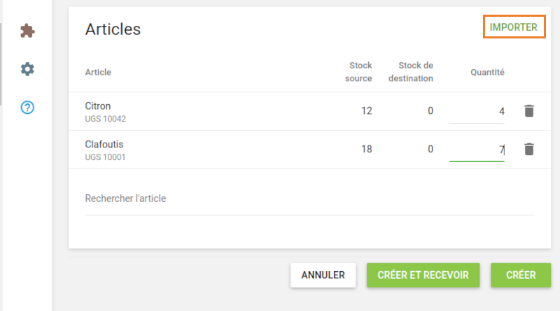 le bouton Importer