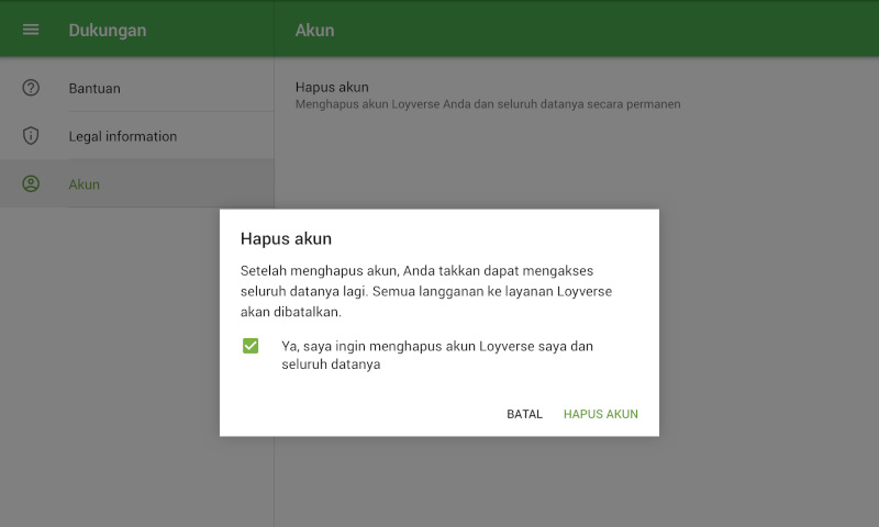 Hapus akun