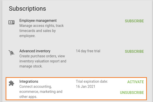 information about the Integrations subscription