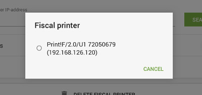 Selezionare stampante fiscale appropriata dalla lista dei dispositivi