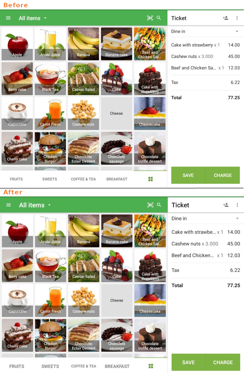 changes of font size of the text in the GS POS app