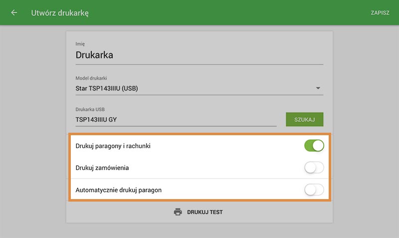 ustawienia drukarki