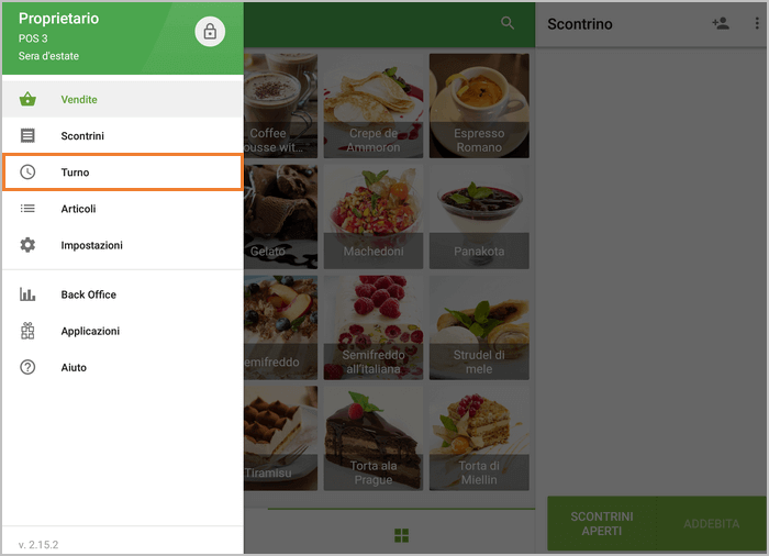 menu 'Turno'