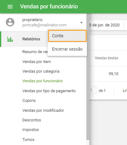 botão 'Conta'