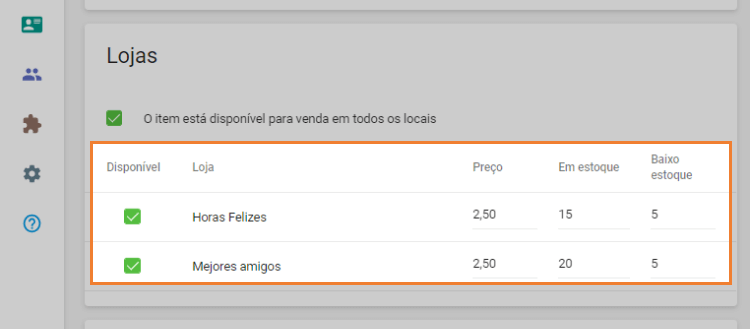 seção 'Lojas'