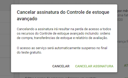 Botão 'Cancelar assinatura'