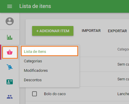 Lista de itens