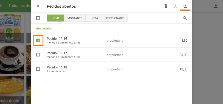 escolha pedidos necessários