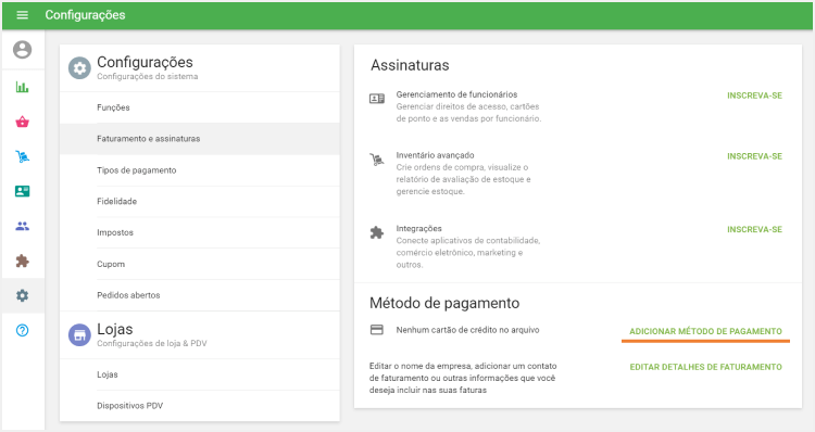 botão 'Adicionar metodo de pagamento'