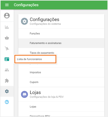 'Lista de funcionários'