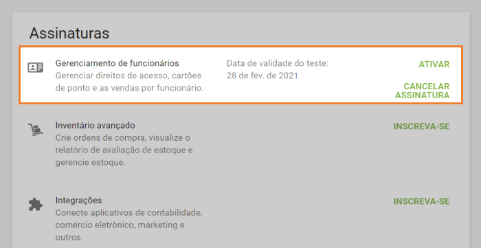 informações sobre a data de expiração do teste