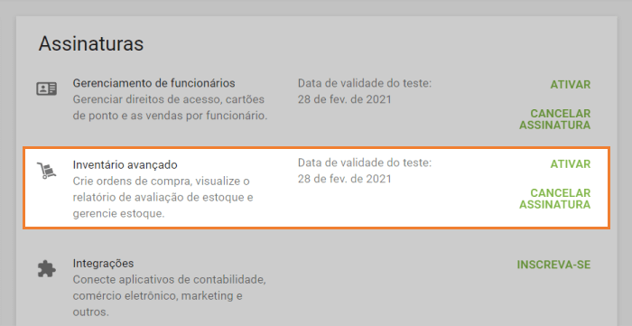 informações sobre a data de expiração do teste