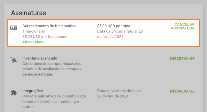 caixa 'Inscrições'