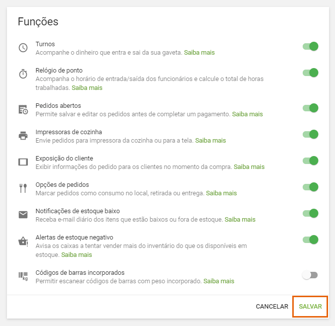 seção 'Funções'