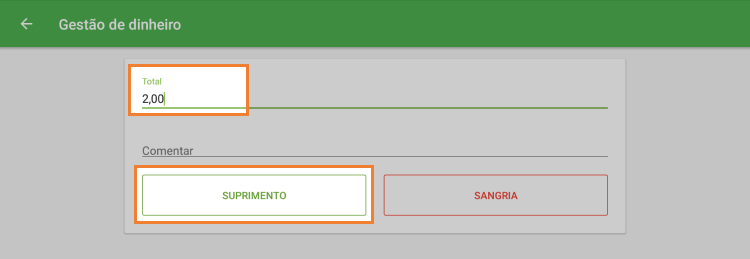 botão 'Suprimento'