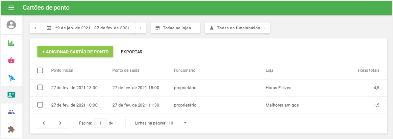 seção 'Cartões'