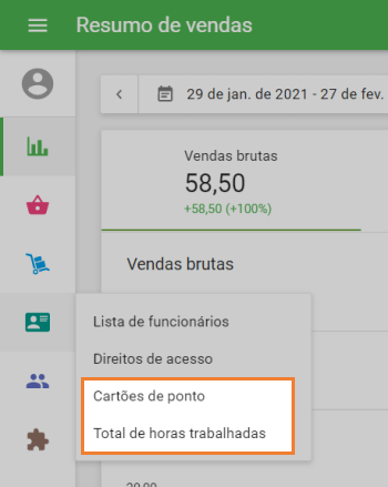 duas seções no menu 'Funcionários'