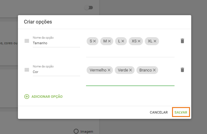 Adicionar opção