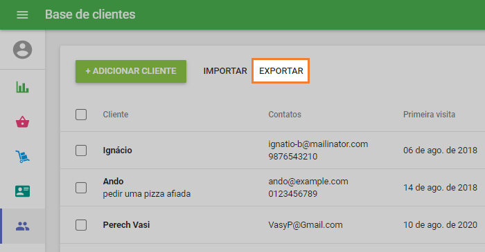 botão 'Exportar'