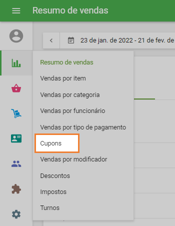 seção de 'Cupons'