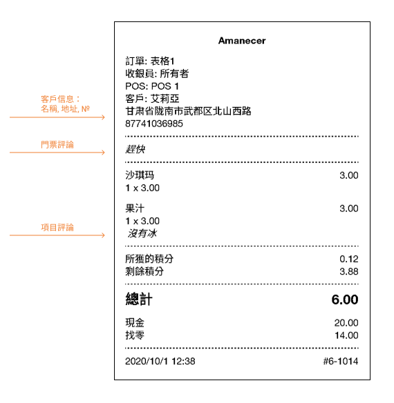 收據中的信息