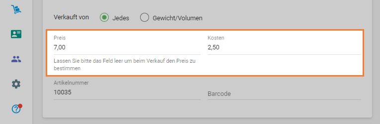 Feld 'Preis'